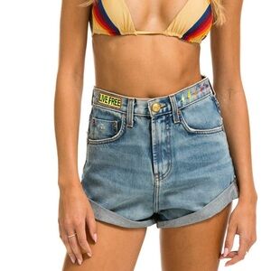 Aviator Nation HI RISE ROCKER LIVE FREE BOLT JEAN SHORTS - VINTAGE sz 26